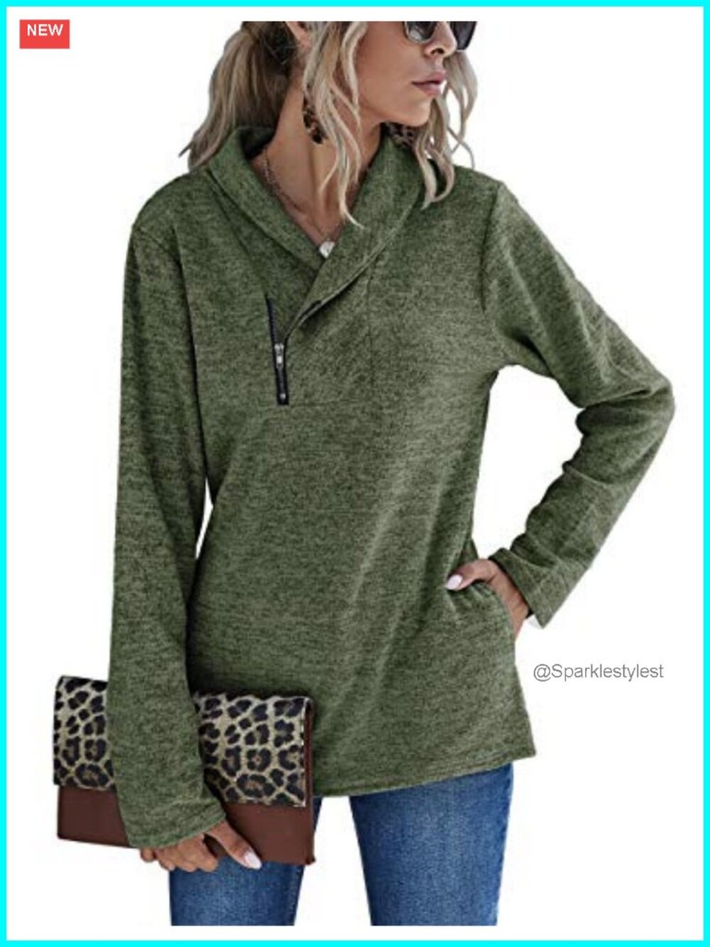 Quarter Zip Sweatshirt Women Cowl Neck Pullover with Pockets Long Sleeve Top